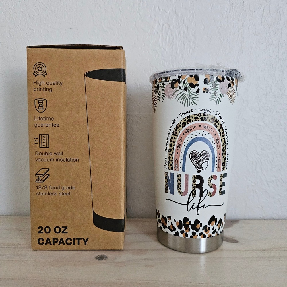 Macorner Nurse‎ Life 20oz Stainless Steel Tumbler Insulated Travel Mug Leopard